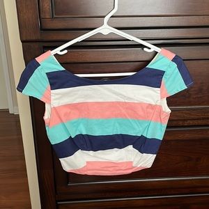 ModCloth button back striped crop top
